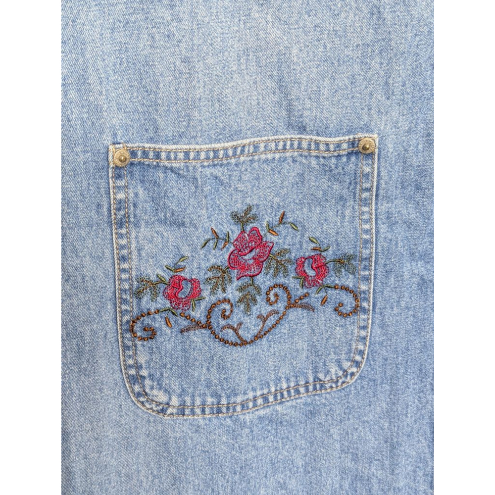 J..L. N.Y. Women's M Sport Blue Denim Maxi Dress Floral Embroidery Conservative - Picture 4 of 10
